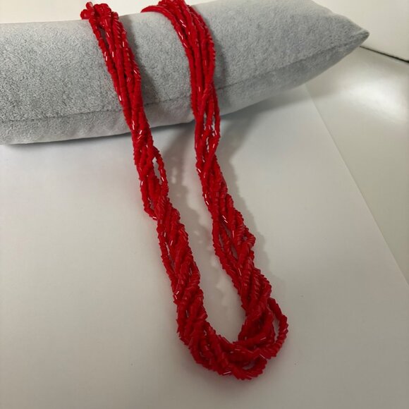Vintage Red Bohemian Glass Bead Necklace Multi Strand Statement Jewelry - Picture 4 of 6